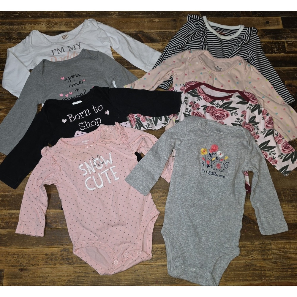Baby Girl 6-9 Mo Bodysuit 8 pc Long-sleeved Lot Pajamas Tops One Piece Bundle
